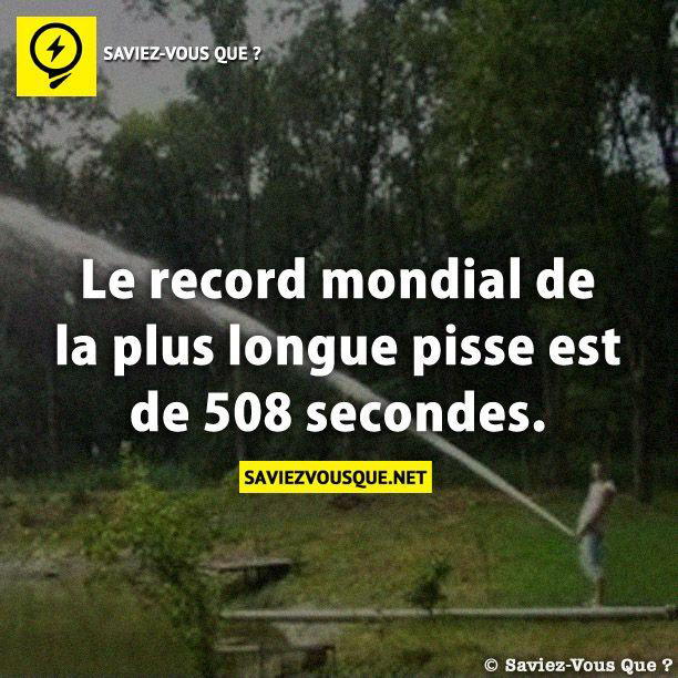 Le record mondial de la plus longue pisse est de 508 secondes.