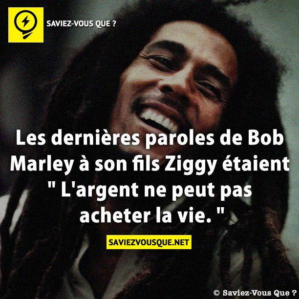 Les dernières paroles de Bob Marley à son fils Ziggy étaient ” L’argent ne peut pas acheter la vie. “