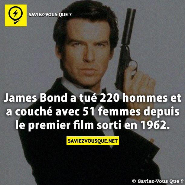James Bond a tué 220 hommes et a couché avec 51 femmes depuis le premier film sorti en 1962.