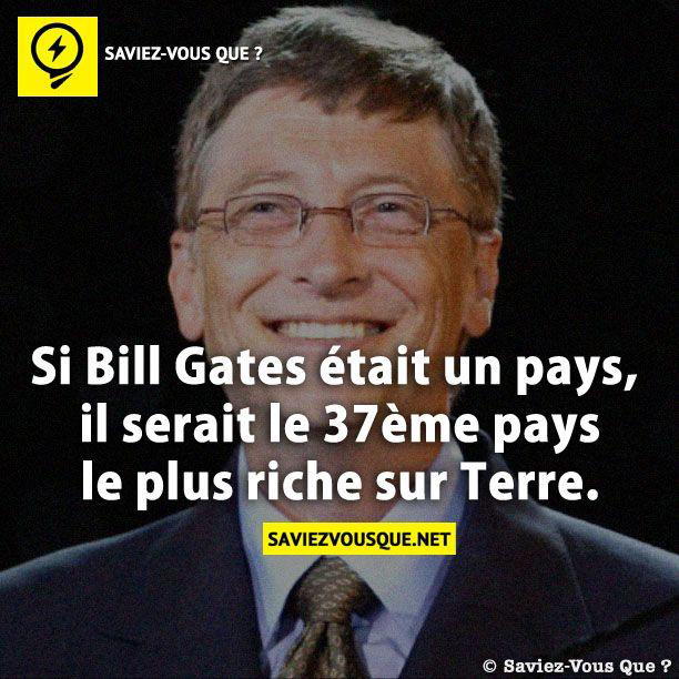 Si Bill Gates était un pays, il serait le 37ème pays le plus riche sur Terre.