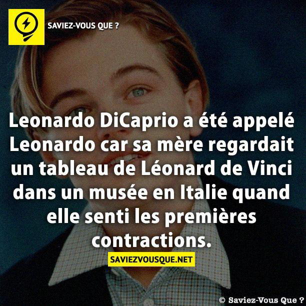 Leonardo DiCaprio a été appelé Leonardo car sa mère regardait un tableau de Léonard de Vinci dans un musée en Italie quand elle senti les premières contractions.