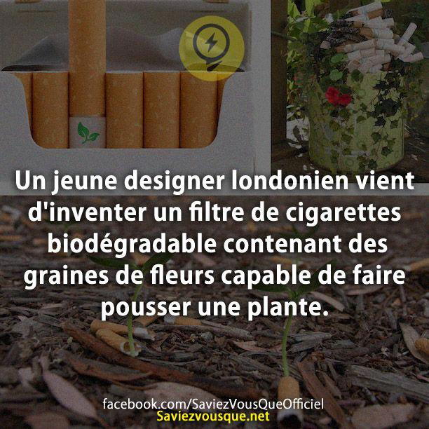 Un jeune designer londonien vient d’inventer un filtre de cigarettes biodégradable contenant des graines de fleurs capable de faire pousser une plante.