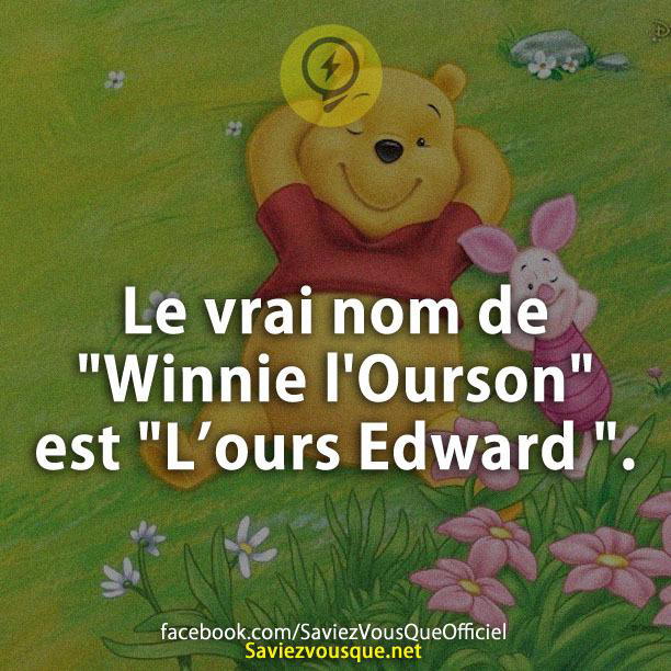 Le vrai nom de « Winnie l’Ourson » est « L’ours Edward ».