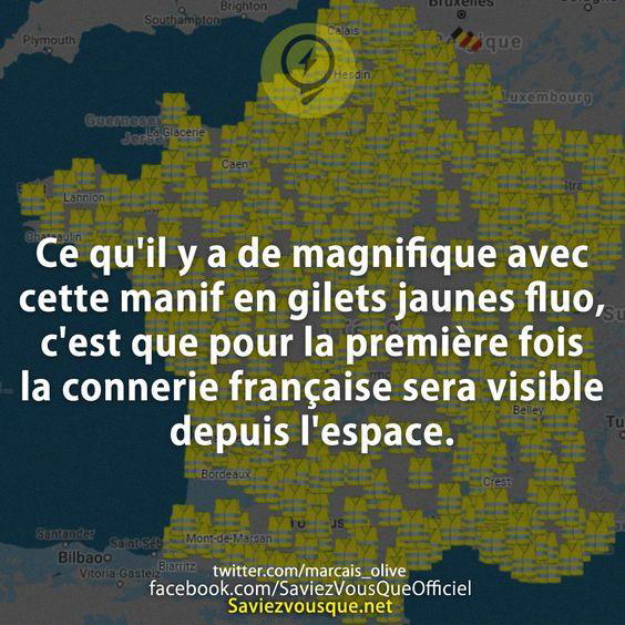 Ce qu’il y a de magnifique avec cette manif en gilets jaunes fluo, c’est que pour la première fois la connerie française sera visible depuis l’espace.