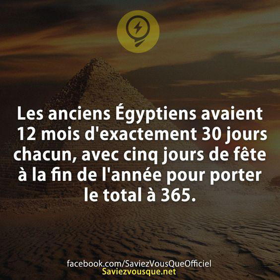 Les anciens Égyptiens avaient 12 mois d’exactement 30 jours chacun, avec cinq jours de fête à la fin de l’année pour porter le total à 365.